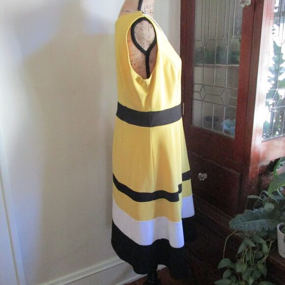 New York & Company Yellow Colorblock Fit & Flare Midi Dress Size L Pastel Retro - Picture 3 of 17